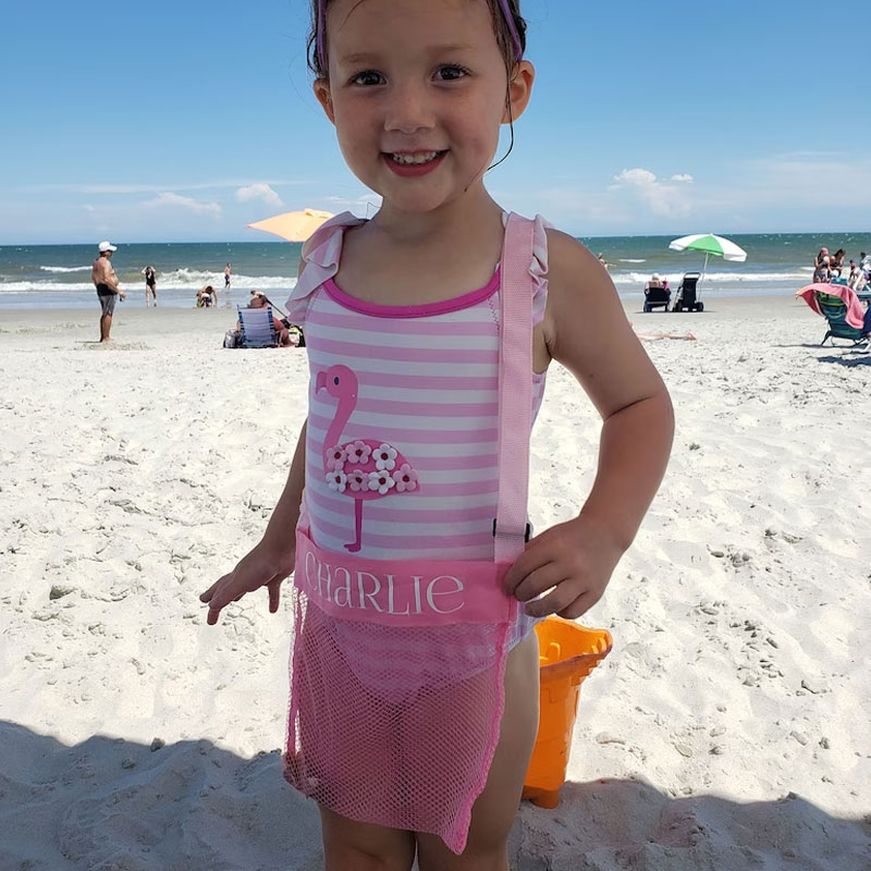 Personalized Seashell Bags Kids Beach Bag Sand Toy Collector Tote