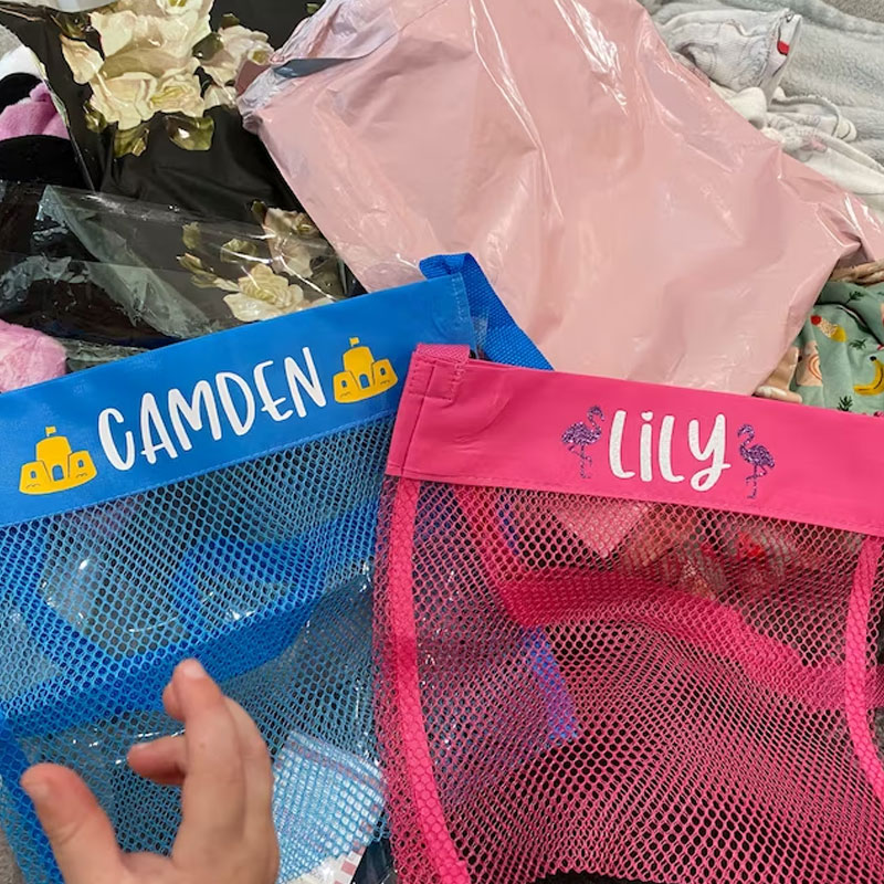 Personalized Seashell Bags Kids Beach Bag Sand Toy Collector Tote