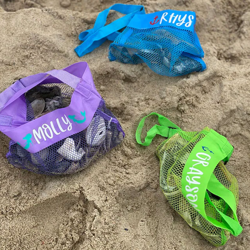 Personalized Seashell Bags Kids Beach Bag Sand Toy Collector Tote