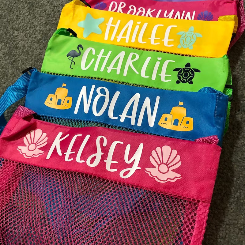 Personalized Seashell Bags Kids Beach Bag Sand Toy Collector Tote