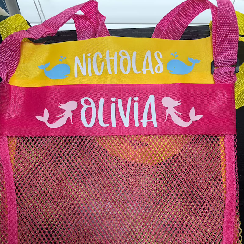 Personalized Seashell Bags Kids Beach Bag Sand Toy Collector Tote