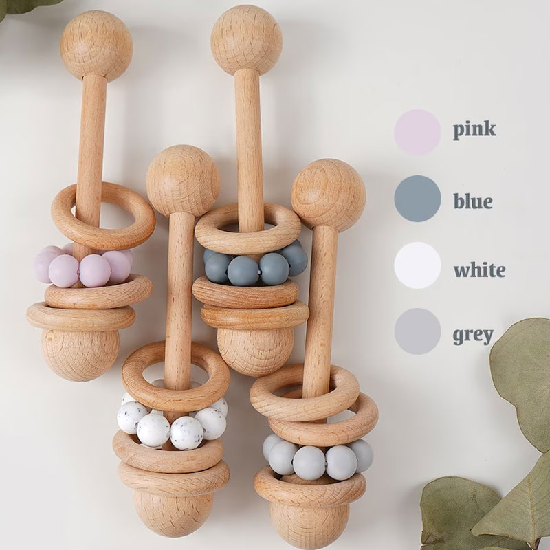 Personalized Wooden Rattle With Baby Name And Dob Baby Shower Gift