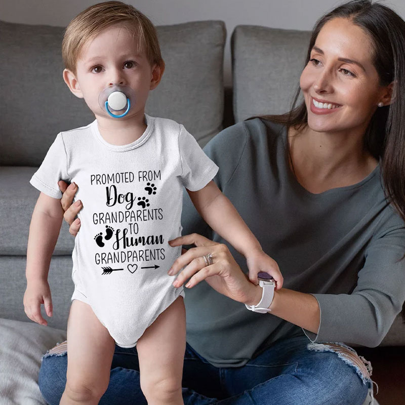 Promoted From Dog Grandparents To Human Grandparents Baby Onesie