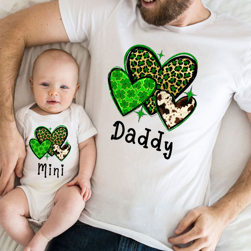 St. Patrick's Leopard Cowhide Hearts MaMa,Daddy Shirts