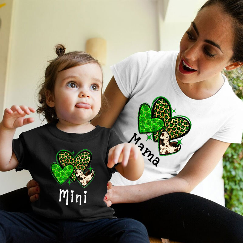 St. Patrick's Leopard Cowhide Hearts MaMa,Daddy Shirts