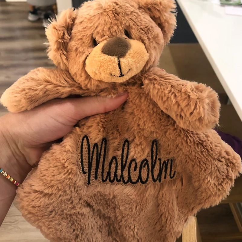 Custom Personalized Teddy Bear Lovey Security Blanket with Rattle