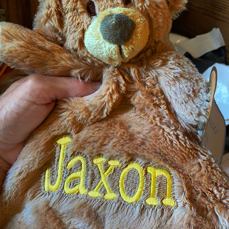 Custom Personalized Teddy Bear Lovey Security Blanket with Rattle