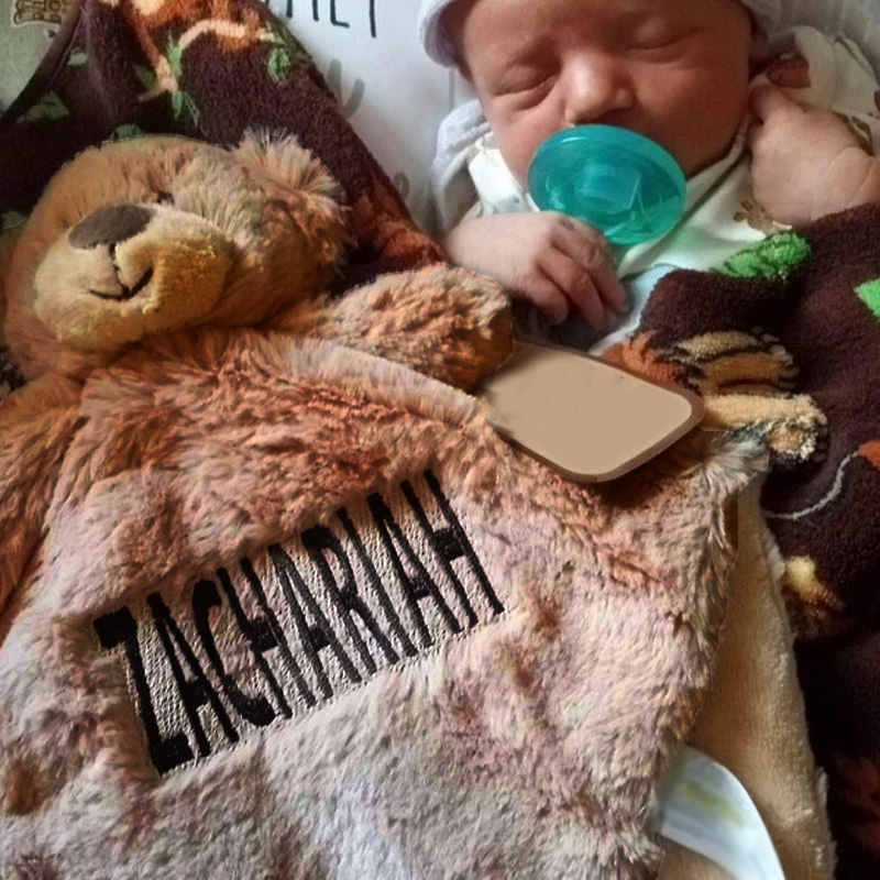 Custom Personalized Teddy Bear Lovey Security Blanket with Rattle