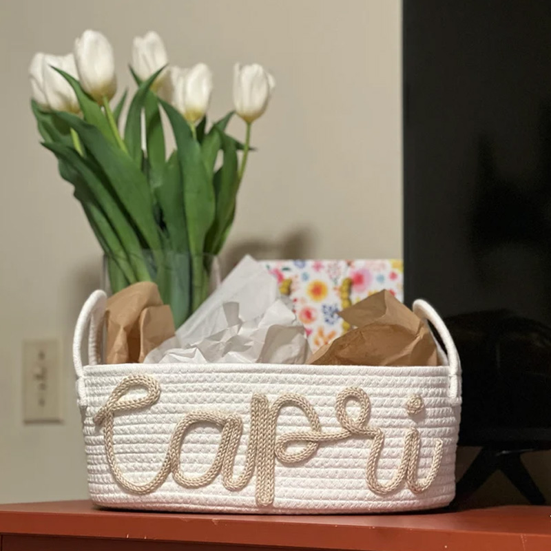 Custom Baby Name Basket, Baby Shower Gift Basket, Customized rope Basket