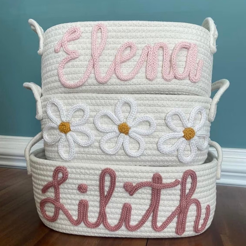 Custom Baby Name Basket, Baby Shower Gift Basket, Customized rope Basket