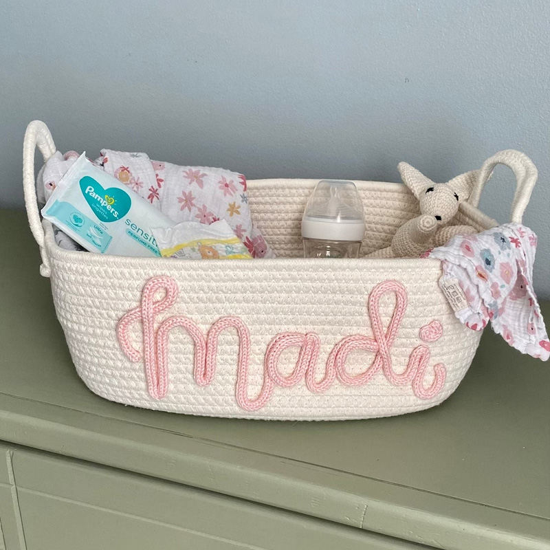 Custom Baby Name Basket, Baby Shower Gift Basket, Customized rope Basket