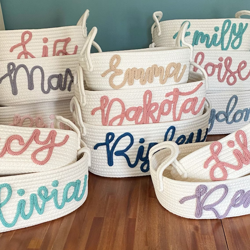 Custom Baby Name Basket, Baby Shower Gift Basket, Customized rope Bask