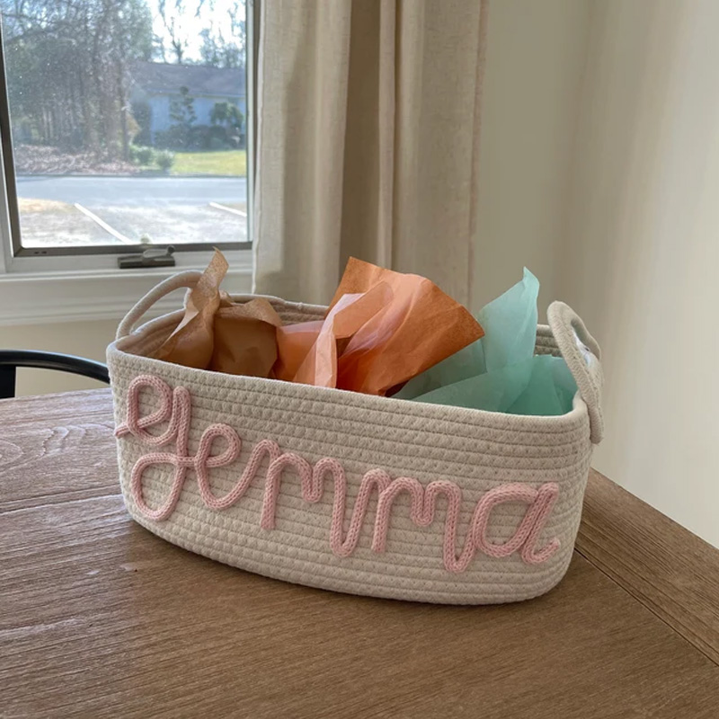 Custom Baby Name Basket, Baby Shower Gift Basket, Customized rope Basket