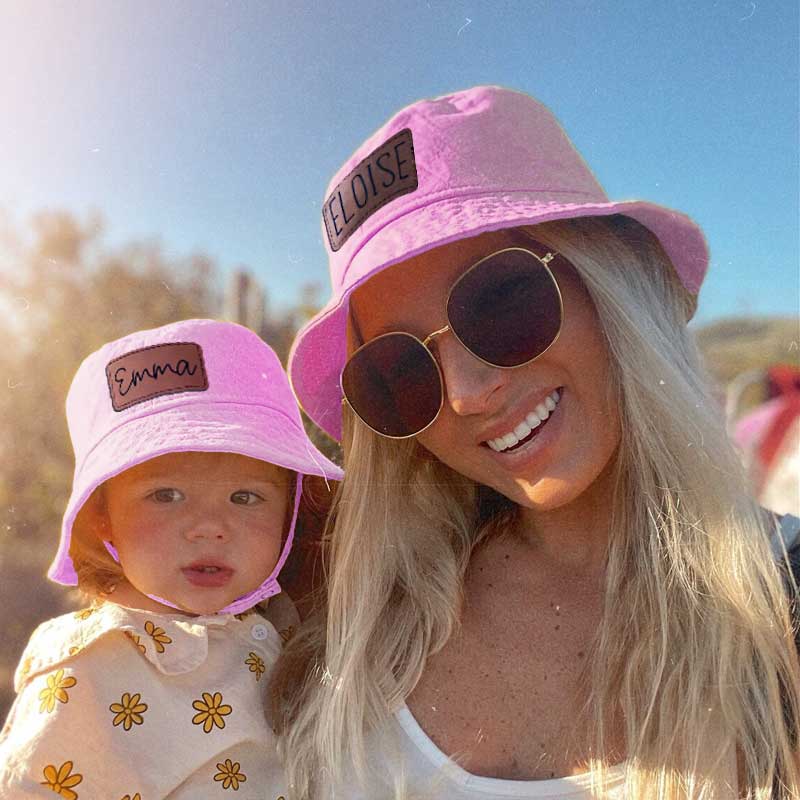 Custom Mommy, Daddy and Me Matching Leather Patch quick-dry Bucket Hat