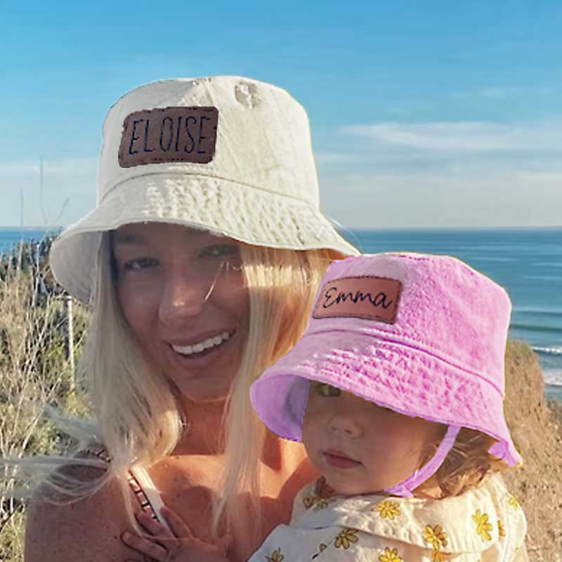 Custom Mommy, Daddy and Me Matching Leather Patch quick-dry Bucket Hat