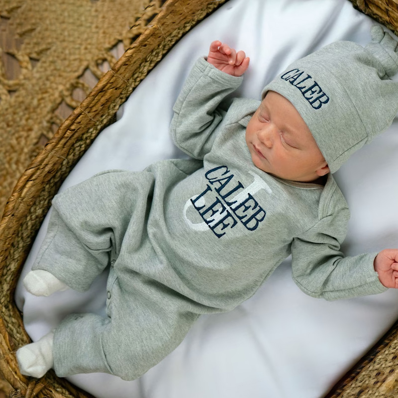 Baby Coming ome Outfit, Newborn, 0-3M Monogrammed Footie Romper, Baby Shower Gift