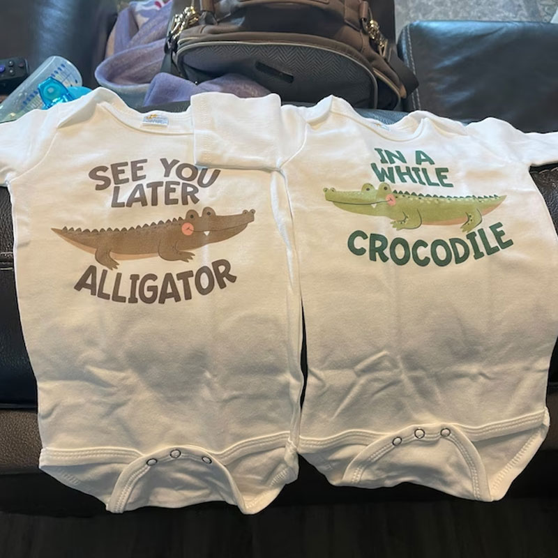 Twin Onesies, See You Later Alligator, In A While Crocodile Twin Onesies