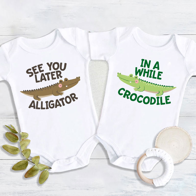 Twin Onesies, See You Later Alligator, In A While Crocodile Twin Onesies