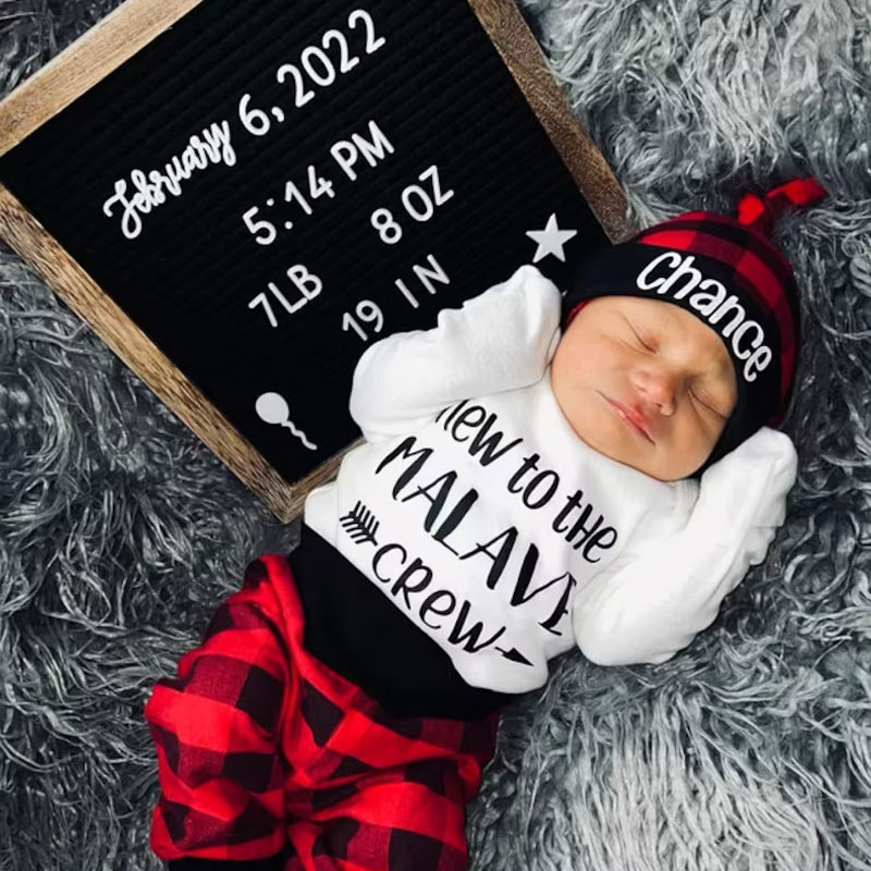 Personalized New to the Crew Red Plaid Outfit 3PCS Set Outfit