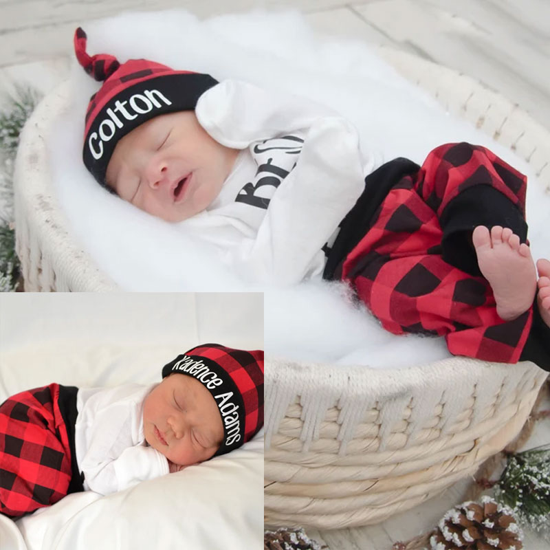 Personalized New to the Crew Red Plaid Outfit 3PCS Set Outfit