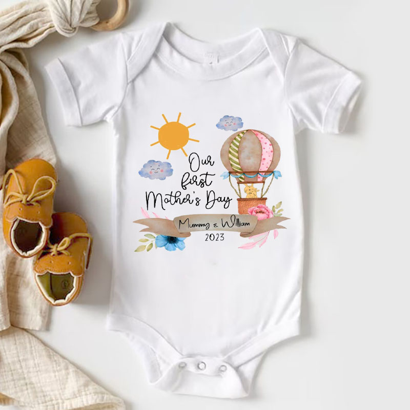 [Adult Tee]Customalized First Mother's Day Hot Air Balloon Matching Shirt