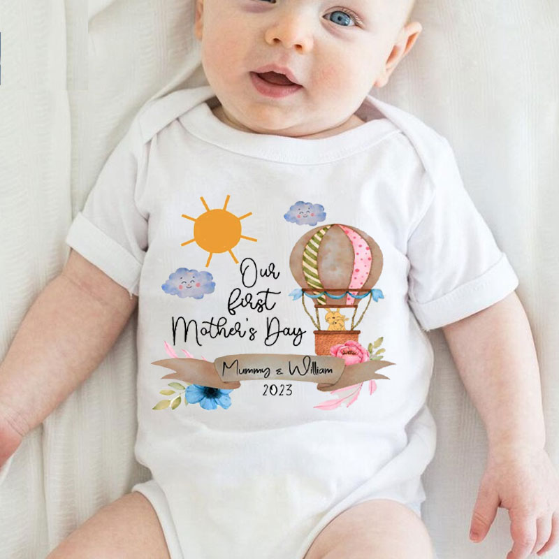 [Adult Tee]Customalized First Mother's Day Hot Air Balloon Matching Shirt