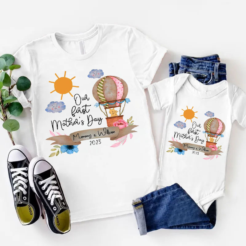 [Adult Tee]Customalized First Mother's Day Hot Air Balloon Matching Shirt