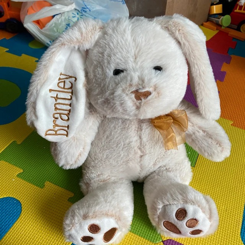 Personalized Embroidered Bunny, Custom Plush Animal, Name on Ear