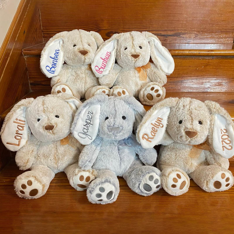 Personalized Embroidered Bunny, Custom Plush Animal, Name on Ear