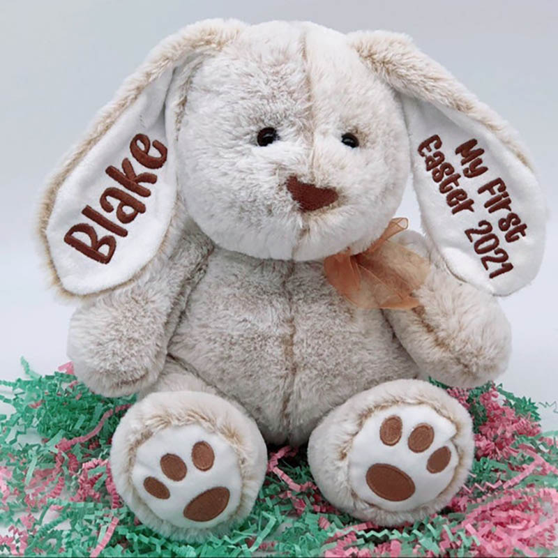 Personalized Embroidered Bunny, Custom Plush Animal, Name on Ear