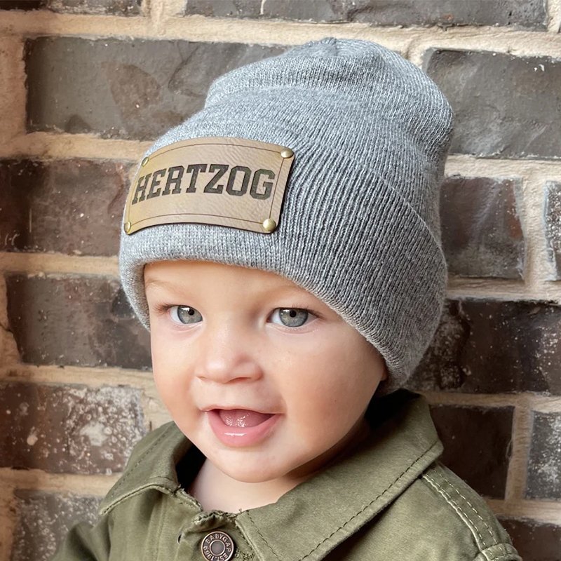 Custom Retro Leather Patch Beanie for Newborns-Adults