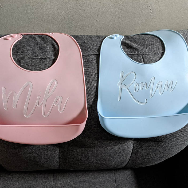 Engraved Silicone Bib, Suction Bowl, Spoon Feeding Set