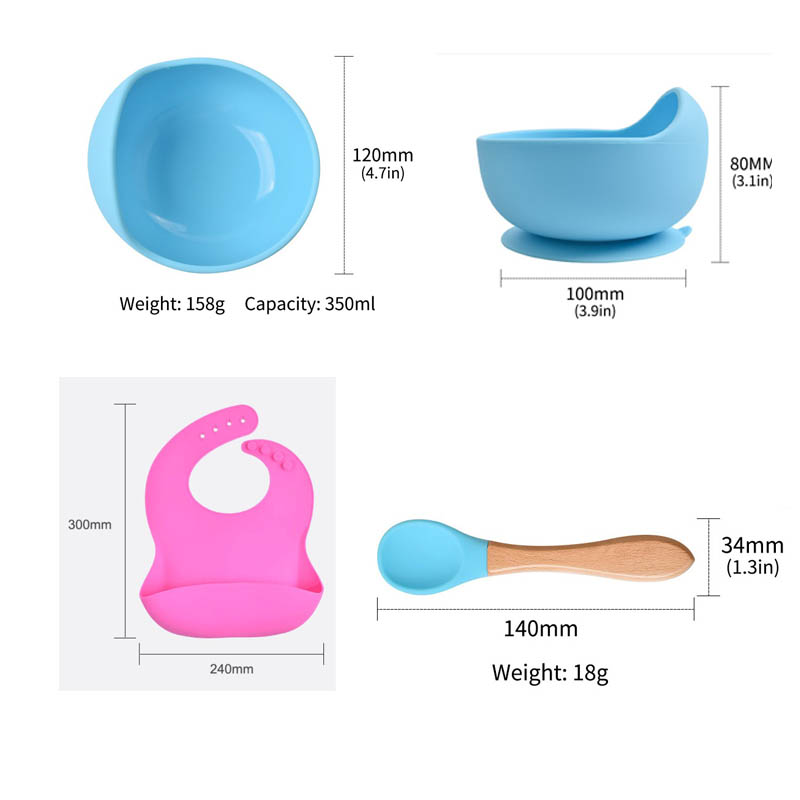 Engraved Silicone Bib, Suction Bowl, Spoon Feeding Set