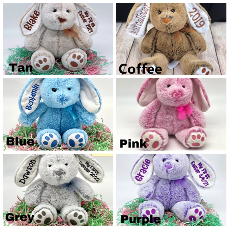 Personalized Embroidered Bunny, Custom Plush Animal, Name on Ear