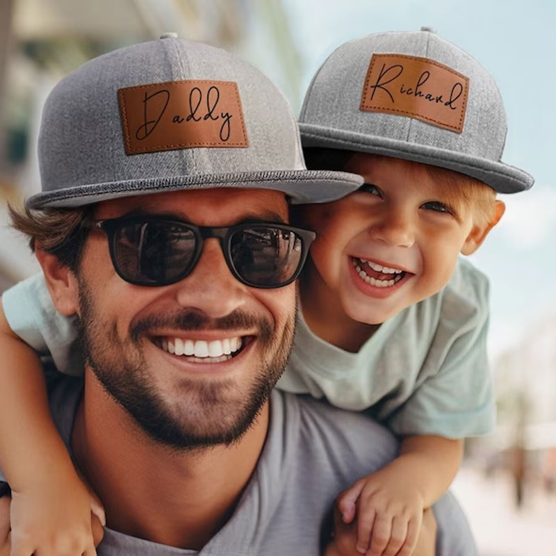 Personalized Baby Hat Dad And Son Trucker Hat Leather Patch 