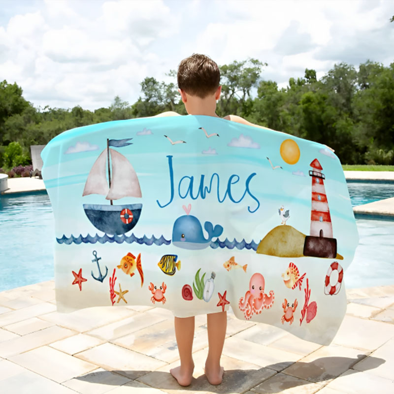 Personalized Kids Underwater World Turtle Beach Towel