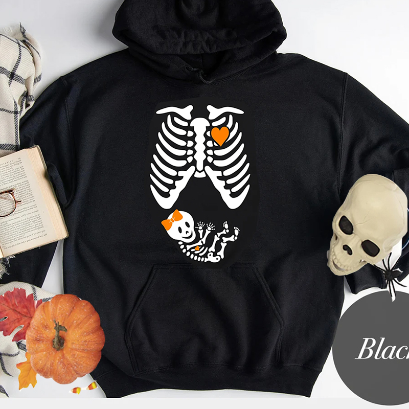 Skeleton Maternity Halloween Hooded Sweatshirt