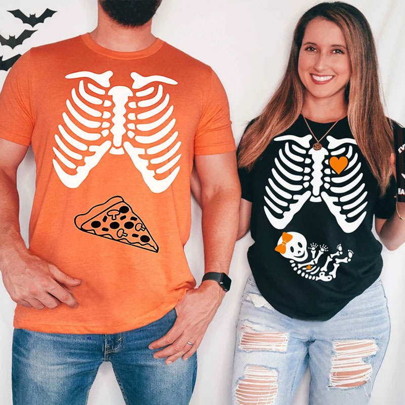 Skeleton Maternity Halloween T-shirt, Halloween Pregnancy Shirt 