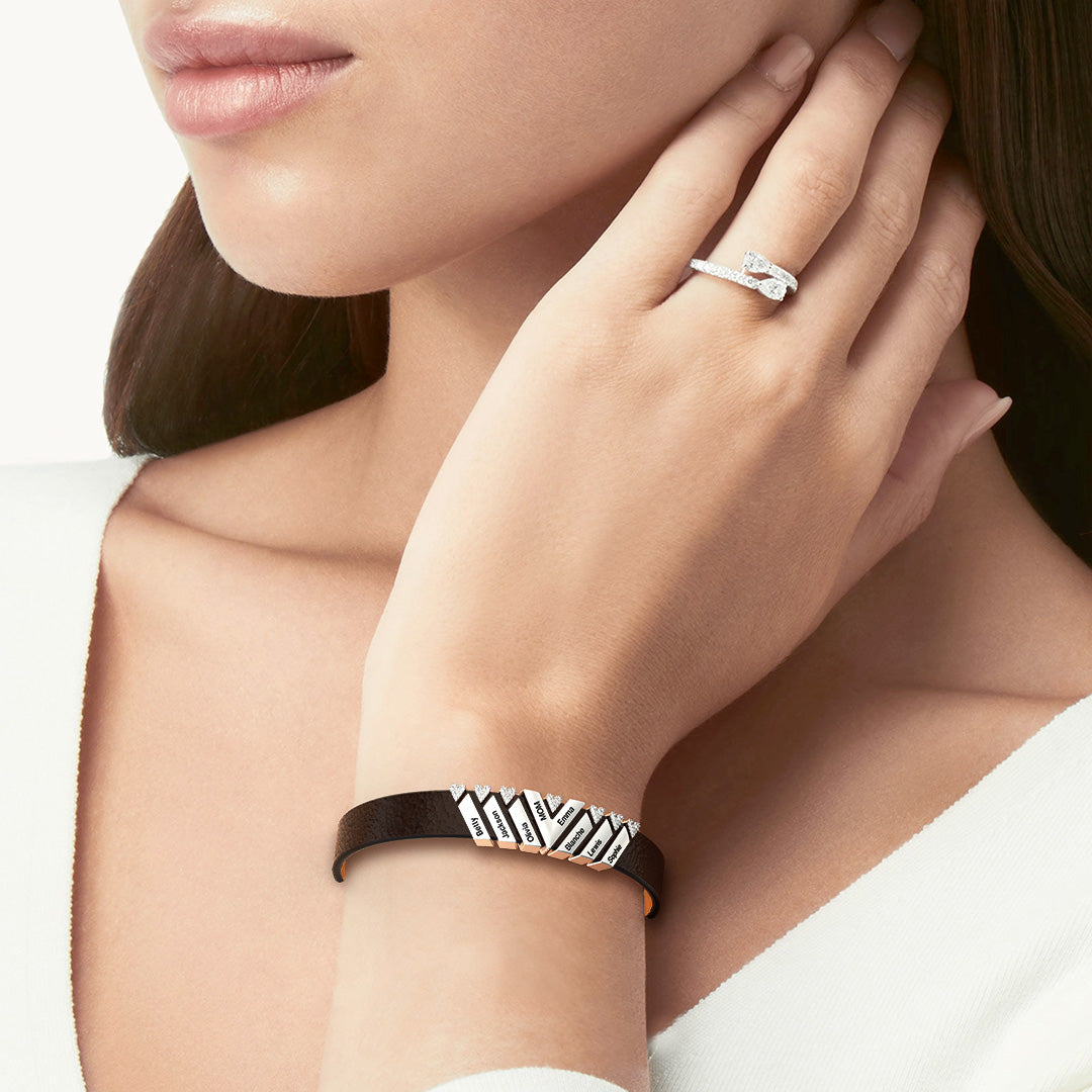 Christmas Gift Diamond Learther Bracelet With Custom Name Beads