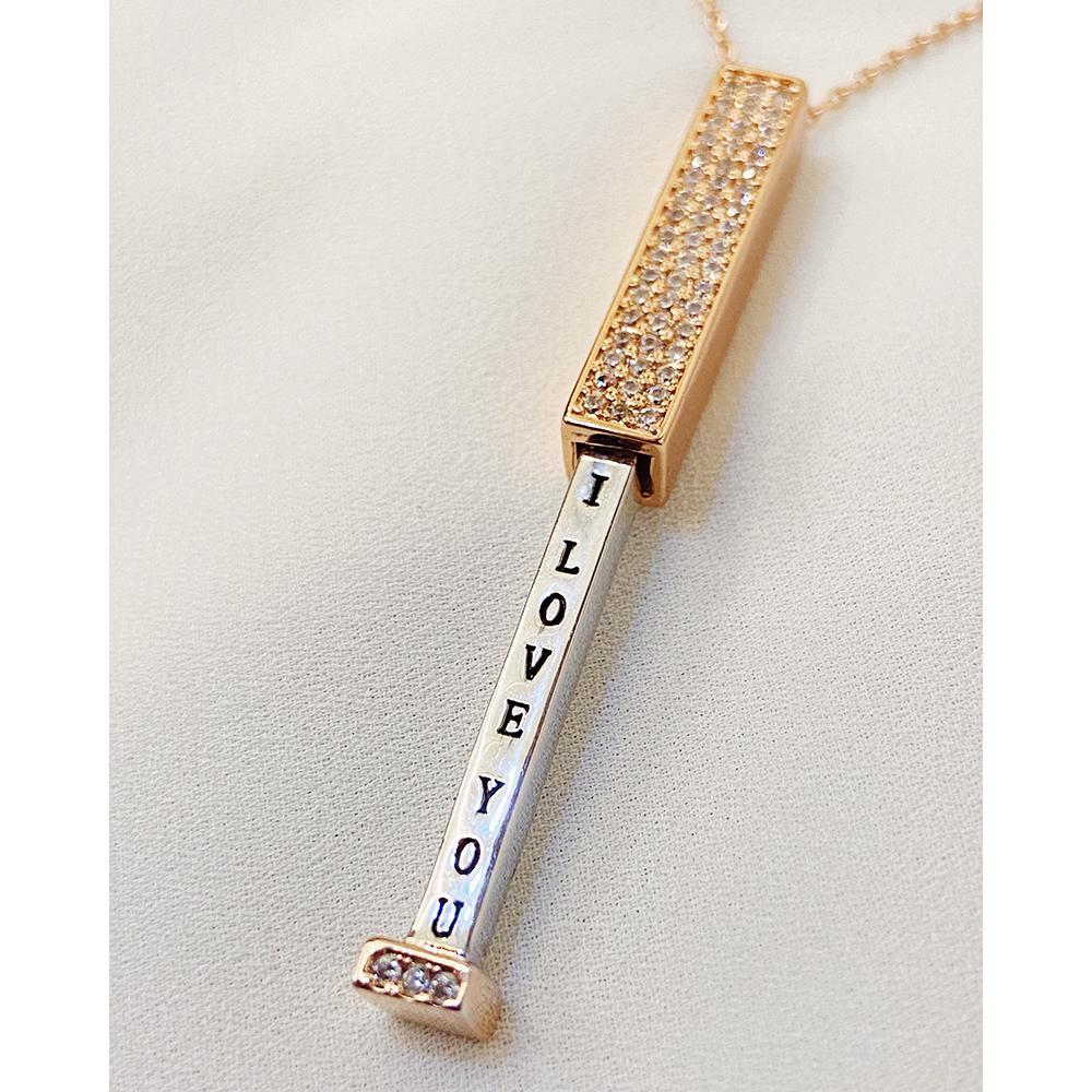 "Love Inside" Diamond Retractable Bar Necklace