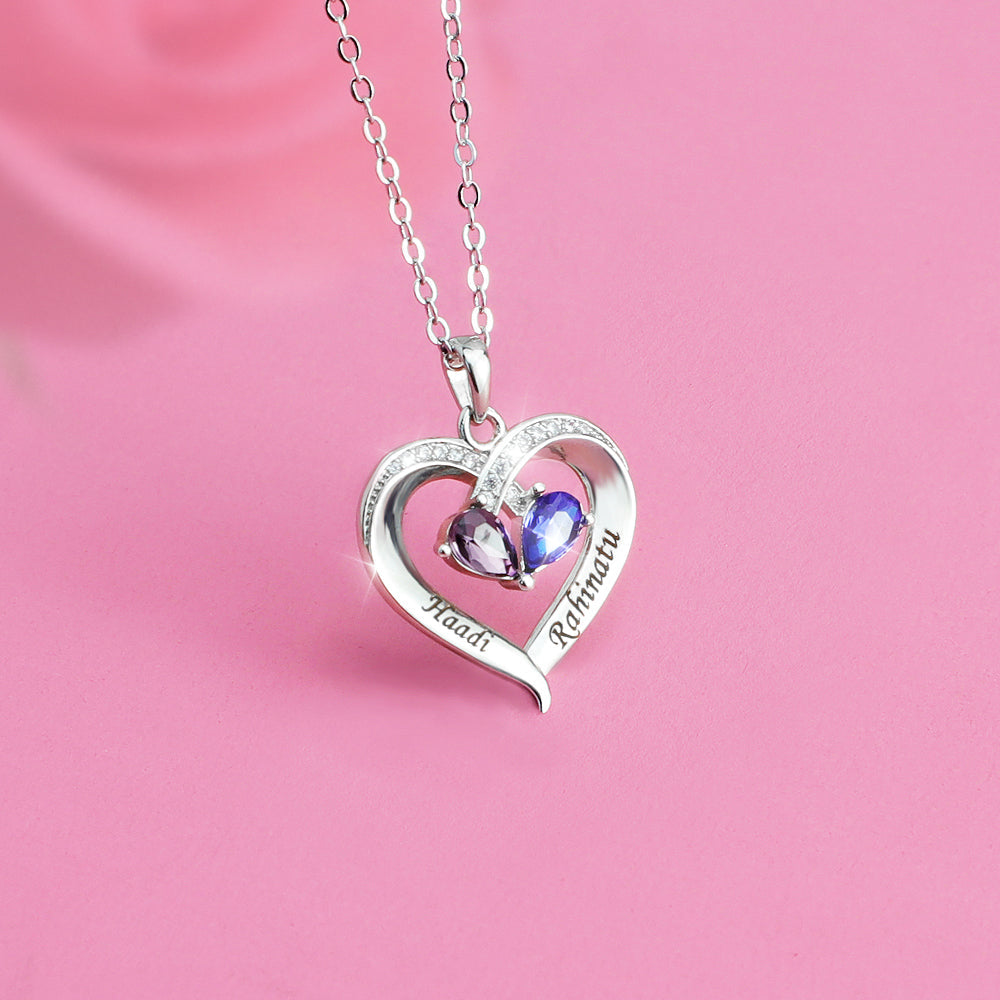 Valentine's Day Gift Forever Love Birthstone & Diamond Heart Necklace