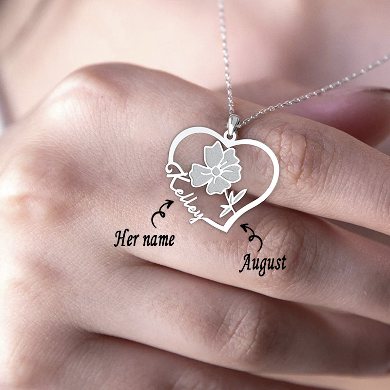 Personalized Birthday Flower Name Necklace
