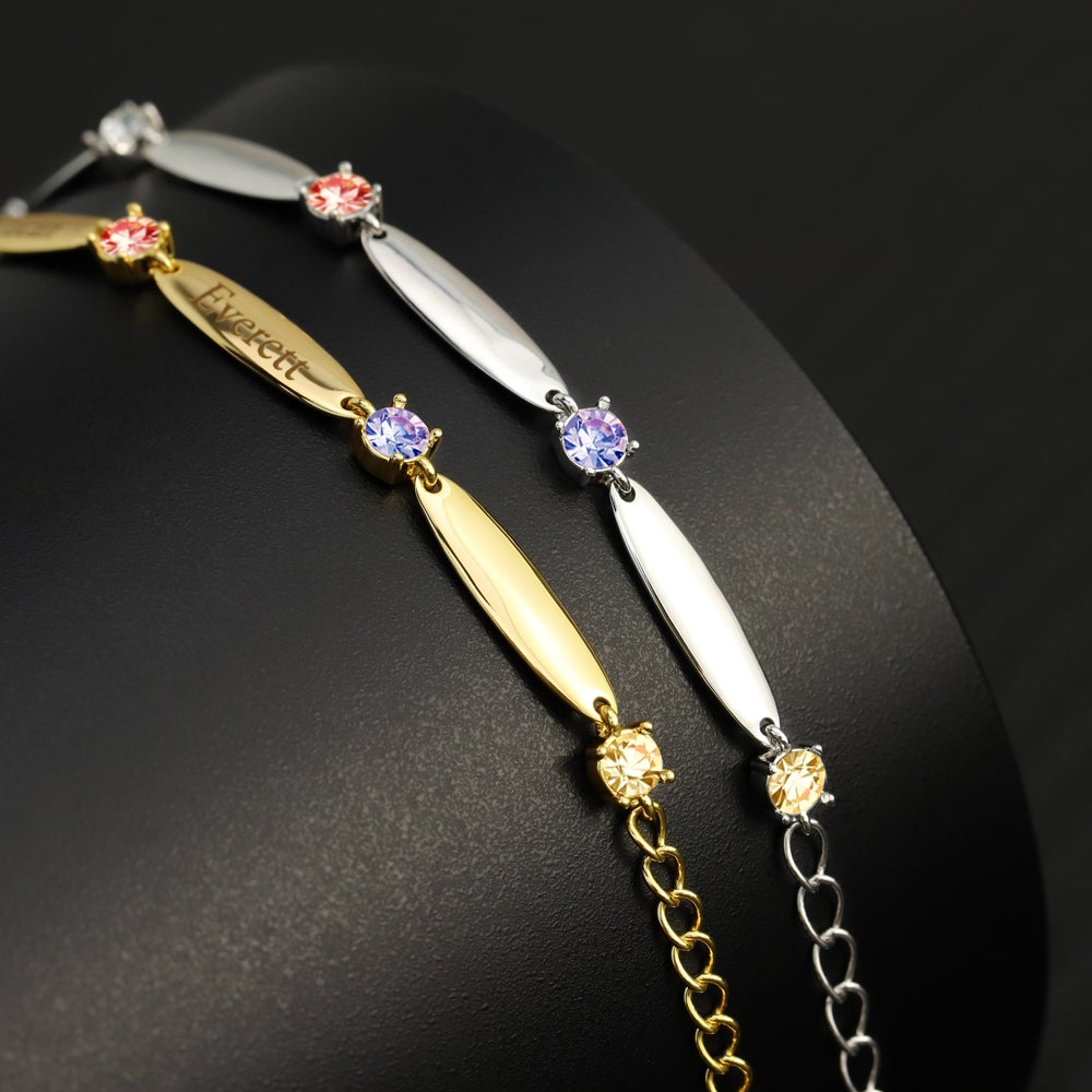 Personalized Family Name Bar Diamond Birthstone Bracelet