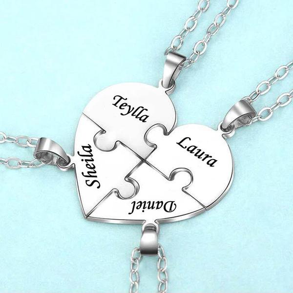 Christmas Gift Family 2 - 8 Pieces Heart Pendant Puzzle Necklace, Bracelet, Keychian