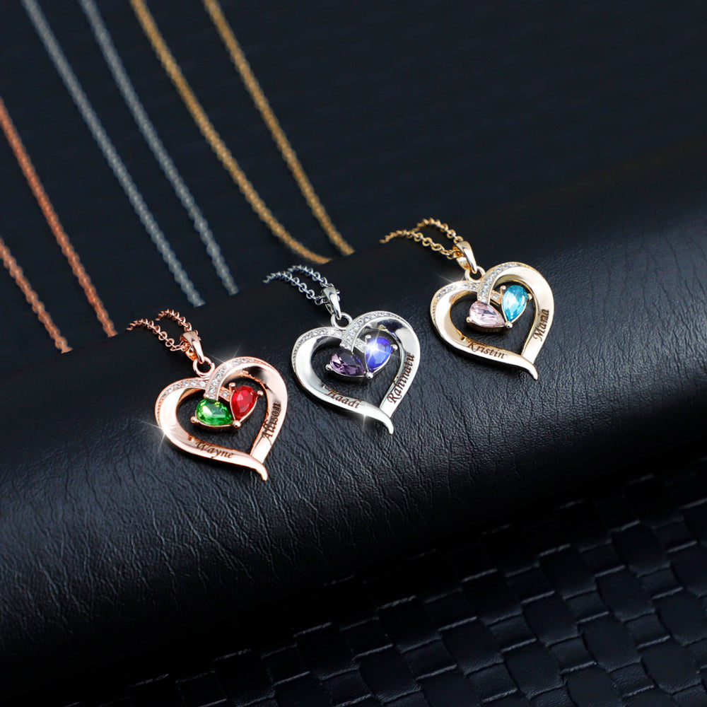 Valentine's Day Gift Forever Love Birthstone & Diamond Heart Necklace