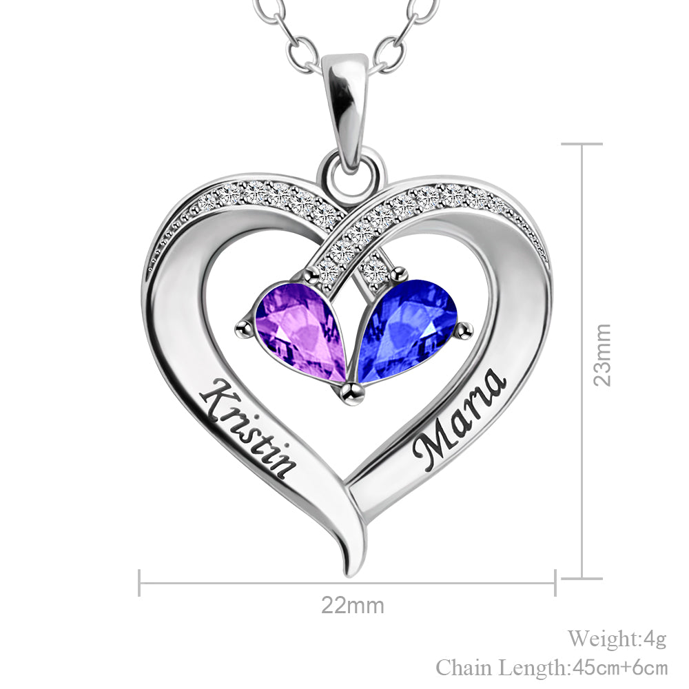 Valentine's Day Gift Forever Love Birthstone & Diamond Heart Necklace