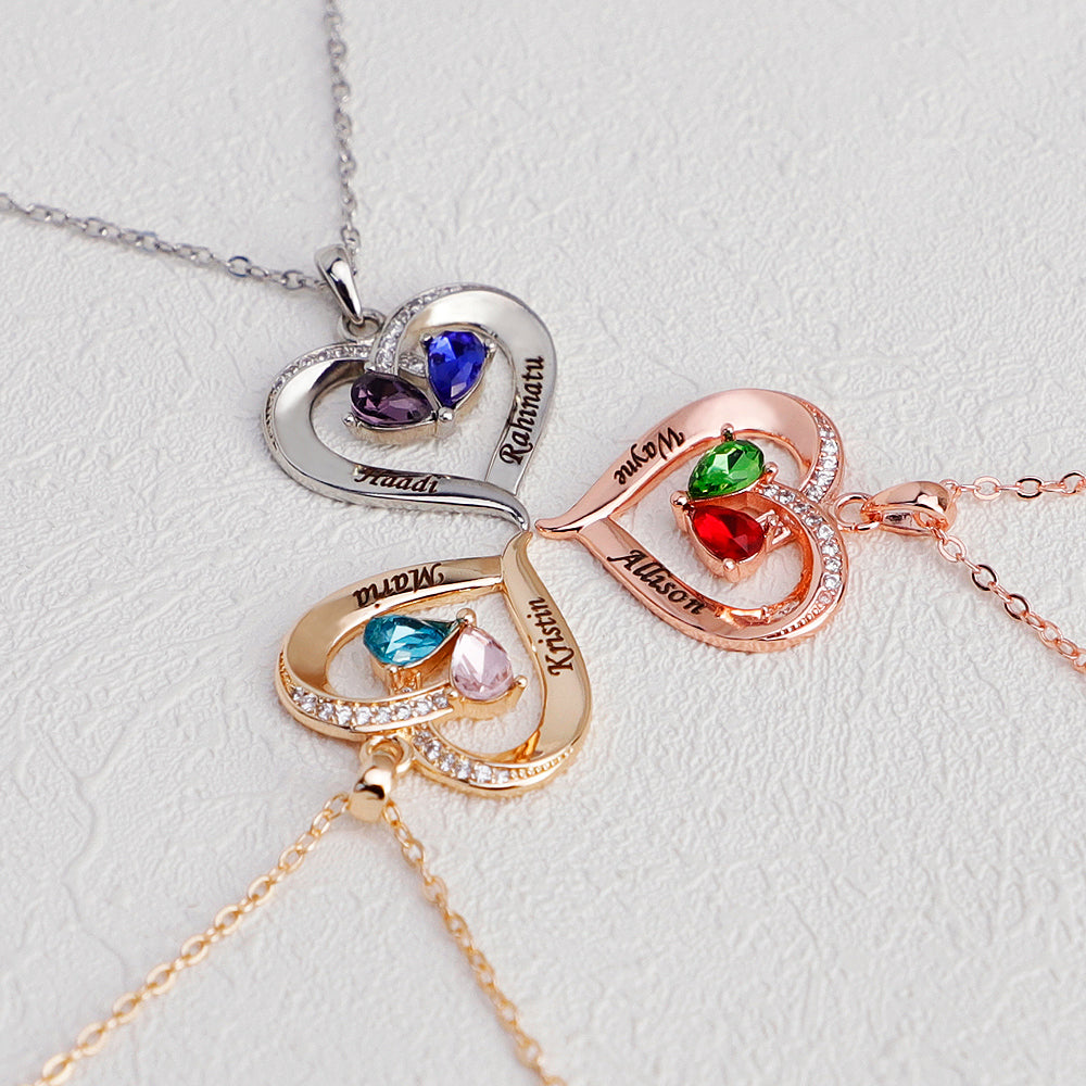 Valentine's Day Gift Forever Love Birthstone & Diamond Heart Necklace
