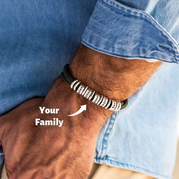 Men Black Cord Bracelet With Custom Beads