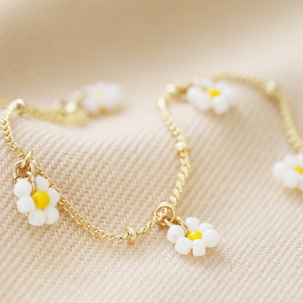 Beaded Daisy Satellite Chain Anklet in Gold