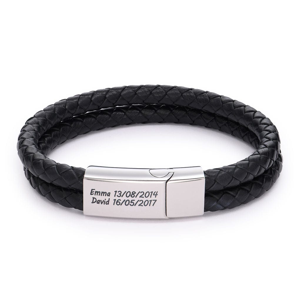 For Dad Engraved Bracelet for Men with Black Leather